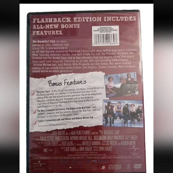The Breakfast Club (Flashback Edition) DVD Plus Bonus T Shirt Size M - Picture 3 of 12